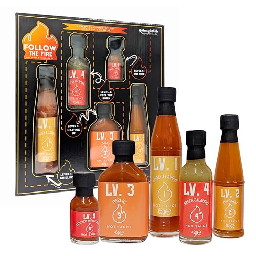 Hot Sauce Challenge Set for Couple Gifts - Hot Sauce Set of 5 Fiery Flavours form Mild to Hot Chilli Challenge Game for Adults Gifts for Women and Men