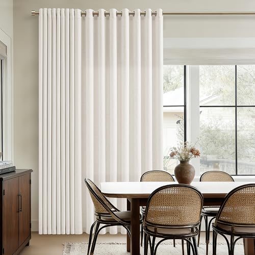 Image of Beige White Extra Wide 72 x 108 Inch Thick Linen Curtains 1 Panel | for Dining Room, Grommet Bronze Drapes, Light Filter, Semi Sheer, Patio Sliding Door, Ceiling Window, 108 Inch Length, Cream