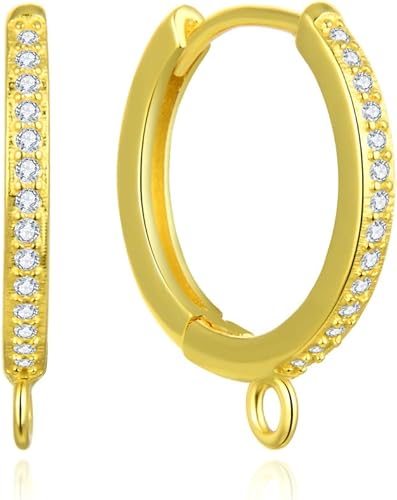 Adabele - 10 ganchos redondos para aretes chapados en oro real, circonita cúbica, circonita cúbica, 0.551 in (0.55 pulgadas), conector de diamante