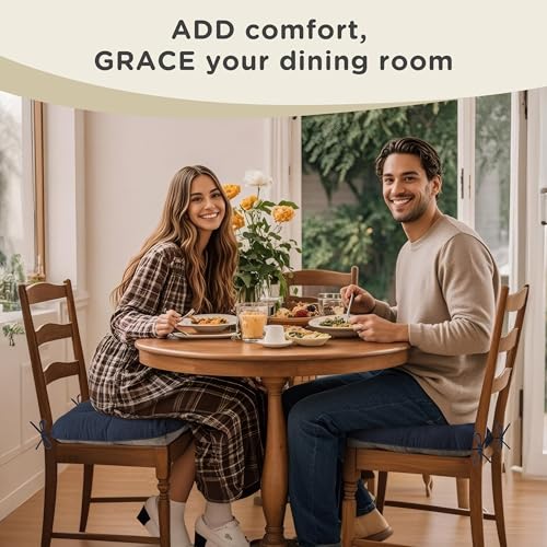 Image of AddGrace Dining Chair Cushions Set of 2 Non-Slip Bottom Kitchen Chair Pads with Ties for Indoor Kitchen Furniture Comfy Soft Seat Cushions for Dining Room 18 x 16 x 3inch Cream