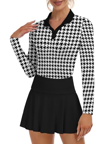 Image of Soneven Womens Golf Shirts Moisture Wicking V Neck Long Sleeve Polo Shirts Collared Tops