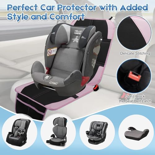 Image of Child Car Seat Protector, 2 Pack with Mesh Pockets & Non-Slip Backing, 600D Durable (Pink, Standard)