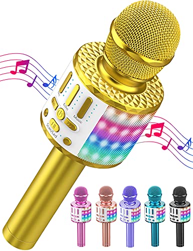 Karaoke Mikrofon, LED Drahtloses Bluetooth Mikrofon zum Singen mit Lautsprecher, Karaoke Spielzeug Kinder, Heim KTV Karaoke Maschine, Tragbares KTV Lautsprecher Recorder für Android/iPhone/iPad/PC