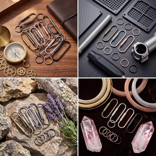 Image of WILLBOND Brass Carabiner Key Ring Locking Screw Carabiner Clips Round Key Rings Keychain Kit for Handbags Purse Bag Charm