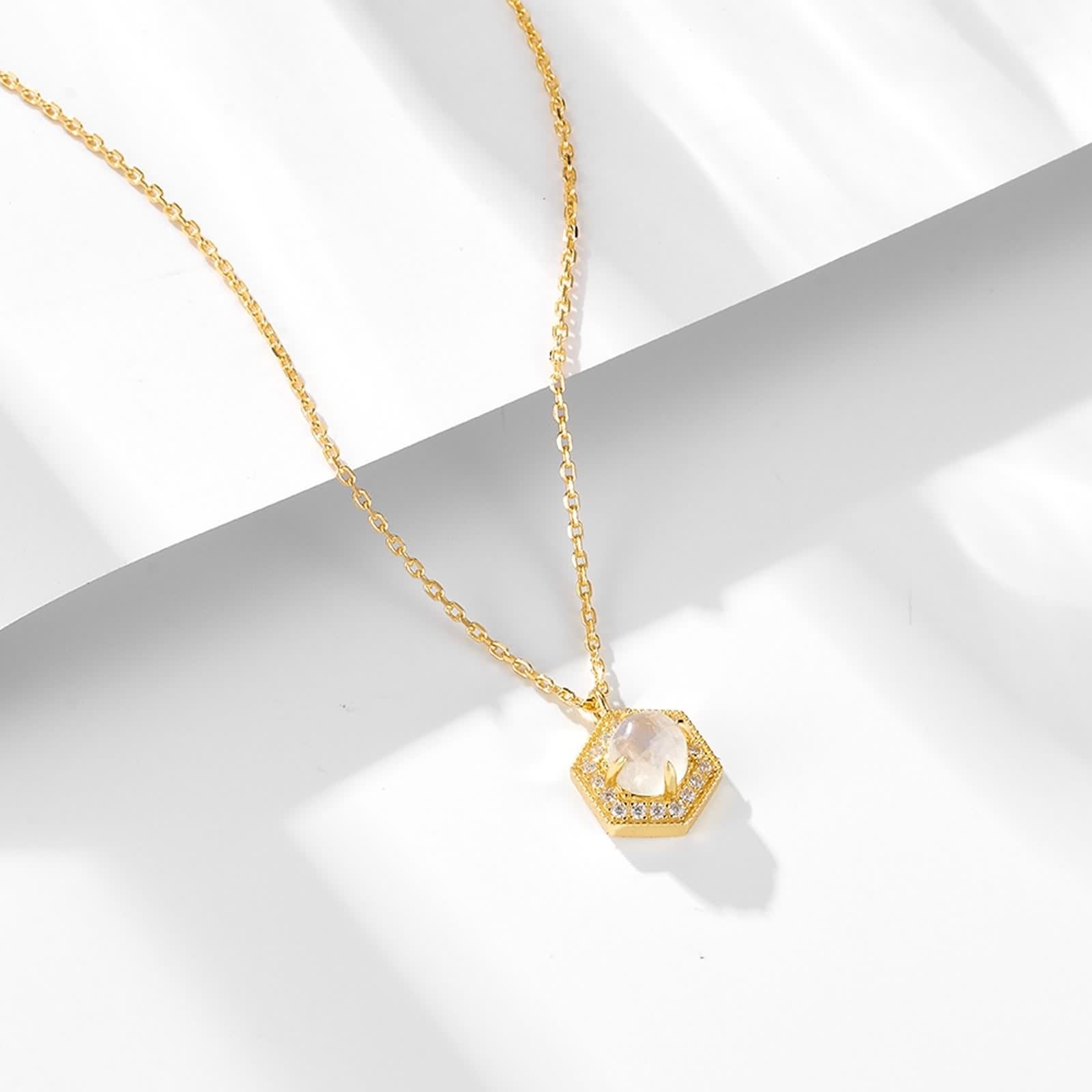 Damski Złoty Naszyjnik Długie Naszyjniki Biały 5X5mm Kamień Księżycowy Wisiorek Łańcuch Żółte Złoto 9K/14K/18K z Moissanitem Elegancki 40+5cm