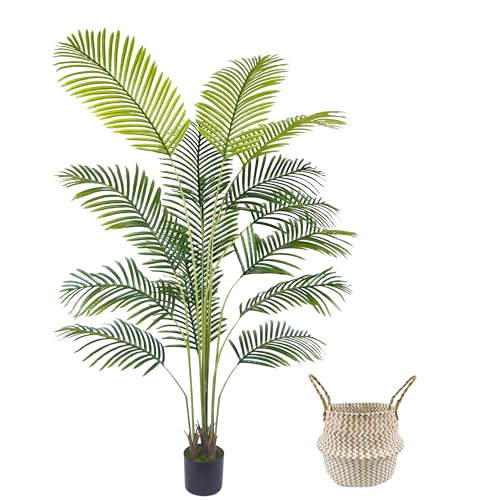 Artificial Palm Tree, 6ft Fake Areca Palm Plant with Basket, Tropical Faux Dypsis Lutescens Plants for Indoor Outdoor Home Office Shop Garden Décor - Image 3