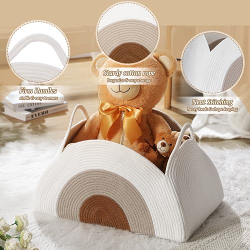 Image of Zopeal Large Rainbow Storage Basket Rope Blanket Basket 21.7 inchx15 inchx12 inchbaby Diaper Caddy Organizer Storage Dirty Clothes Basket for Desk Toy Gifts Bedroom Nursery Decor Organizing