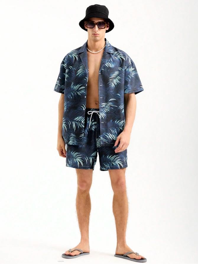 Image of GRECIILOOKS Men's Co Ord Set |Printed Shirt and Shorts Set for Men |Summer Loungewear, Beachwear & Night Suit for Daily Comfort | Nightwear Set for Mens
