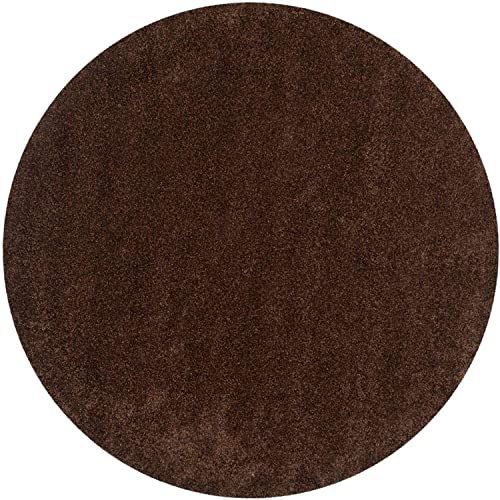 Image of Plain Shaggy Rugs and Carpet for Home and Floor Mats 4x4 Round Brown Color