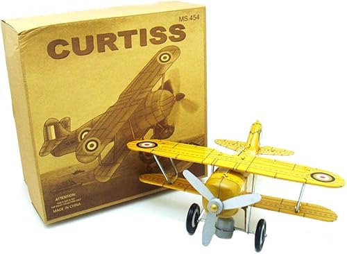 Miniatura 7 de Charmgle Curtiss Bi-Plane Wind-up Tin Toy Retro Clásico Mecanismo Primavera Juguetes Fiesta Escaparate Decoración Verde