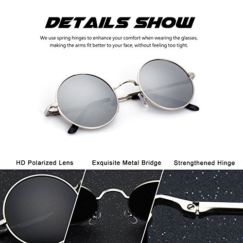 Image of CGID Retro Round Polarized Sunglasses Mens Womens Circle Metal Hippie Shades UV400 Protection E01