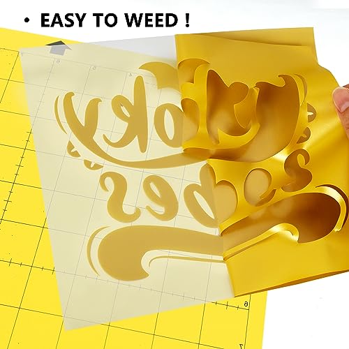 Image of RENLITONG Golden Iron on Vinyl - 12Inch by 5ft Roll HTV Heat Transfer Vinyl for T-Shirt HTV Rolls for All Cutter Machine - Easy to Cut & Weed for Heat Transfer Design