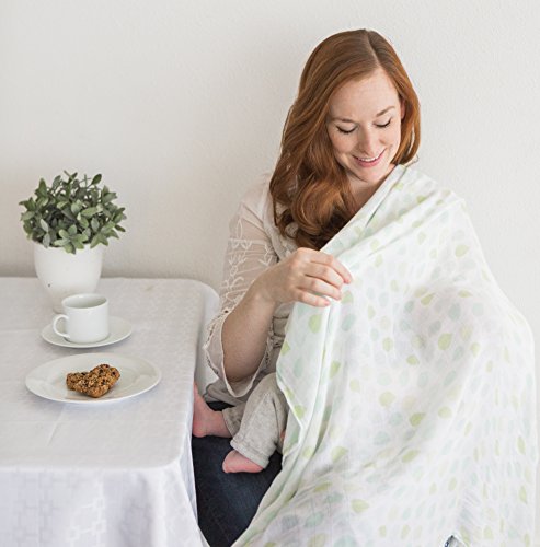 Image of Amazing Baby Silky Swaddle Muslin Blankets, Set of 2, Bamboo Viscose, Leaves and Dots, SeaCrystal