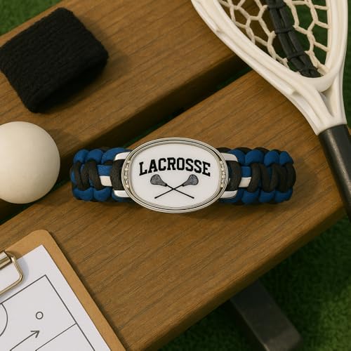 Infinity Collection Black Lacrosse Paracord Bracelet, Lacrosse Jewelry for Boys & Girls, LAX Stick Charm, Gifts for Players, Teams, and Fans, Lacrosse Accessories (Blue)