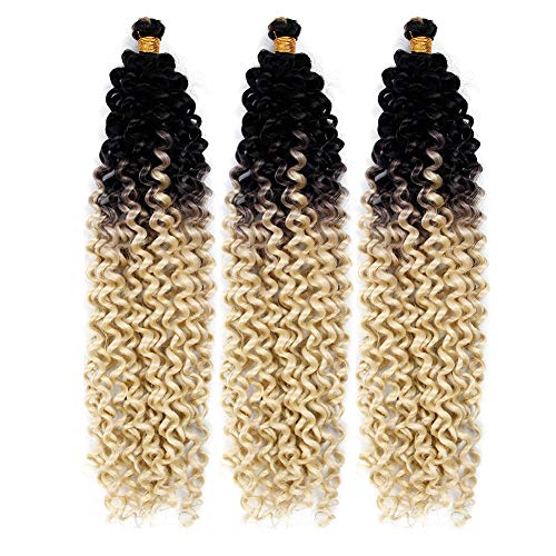 Marleybob Crochet Braids Hair Water Wave Twist Hair Marleybob Crochet Braiding Hair Goddess Synthetic Fiber Ombre Black Blonde Hair Extensions for Women (1B 613 3piece)