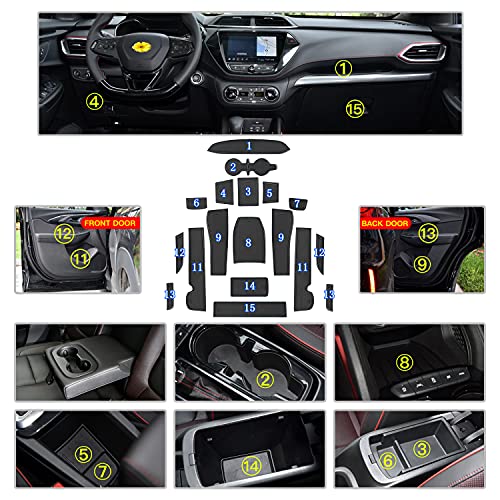 Image of CDEFG Custom Fit Cup, Door and Center Console Liner Accessories for 2021 2022 2023 Trailblazer, Car Slot Mats Cup Holder Inserts Coaster Pad Anti Slip, 19PCS (Black Colored Trim)