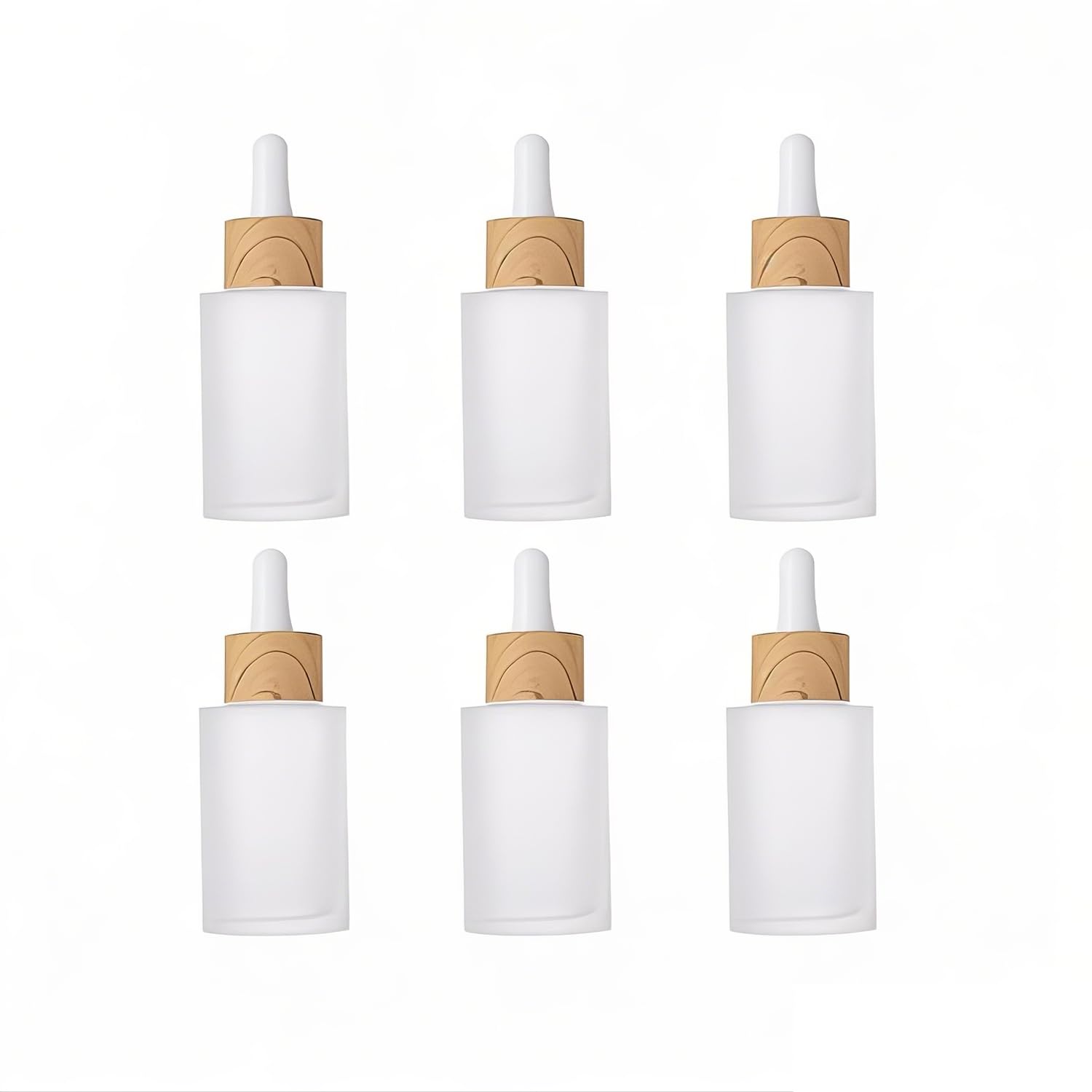 6Packs 30ml Frosted Glass Dropper Bottles for Essential Oils with Wooden Caps Empty Glass Liquid Container Holder with Wooden Lids for Travel Home