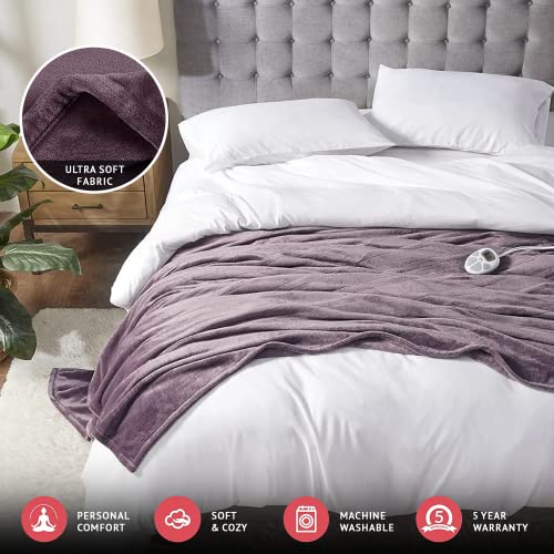 Serta Luxuriously Soft Plush Electric Blanket Fast Heating Cozy Cover, Safety Auto Shut Off Timer, Low Emf, Multi Heat Setting, Etl Certified, Machine Washable, Lavender King (92 In X 100 In) #TOP1