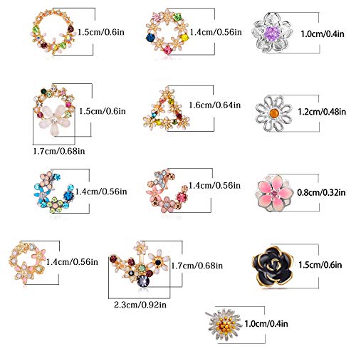 Stainless Steel 15 Paris Chic Folwer Stud Earrings With Colorful Cz Crystal For Teens Girls Women - Floral Patterns Design Multicolor Cubic Zirconia Jacket Stud Earrings Jewelry Set (#2-15 Pairs) #TOP6