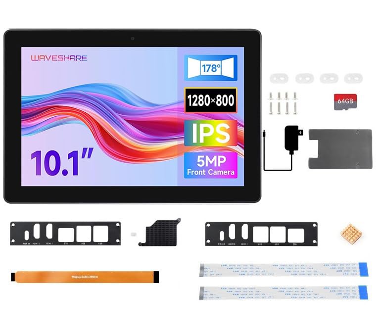 Image of TUOPUONE 10.1inch 1280x800 Industrial HMI All-in-one Touch Display for Raspbery Pi, Supports Dual 4K HDMI Output, 10-Point Touch, Accessories Pack Pnly Withou Raspbery Pi, with Power Supply + TF Card
