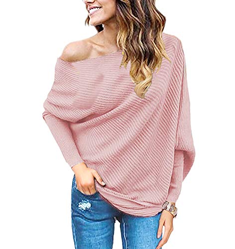 GOLDSTITCH Women's Off Shoulder Batwing Sleeve Loose Pullover Sweater Knit Jumper Oversized Tunics Top