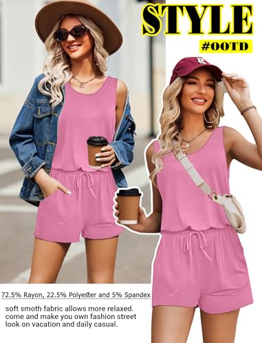 Image of ADOME Rompers for Women Summer Sleeveless Scoop Neck Tank Top Casual Short Jumpsuit Rompers with Pockets