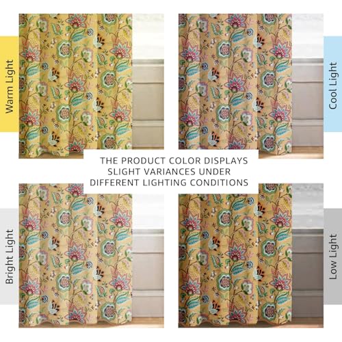 Image of Cloth Fusion Printed 100% Blackout Door Curtains 7 Feet Long Set of 2, Room Darkening Parda with Stainless Steel Grommets for Home Decor (7x4.5 Feet, Yellow Garden)