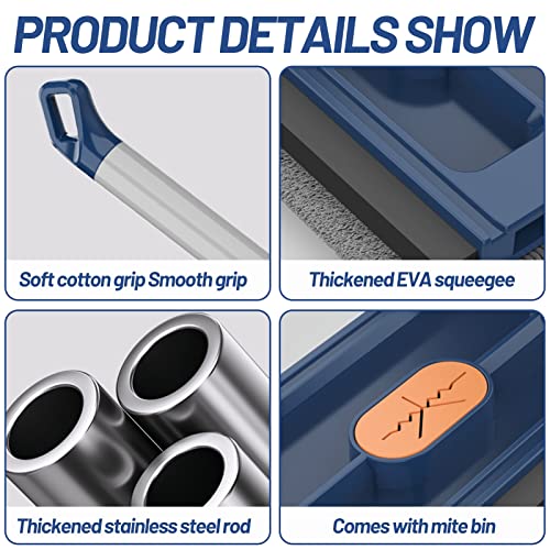 Großer Flachmop,Flacher Wischmopp Eimer mit Auswringfunktion,360° Drehgelenk Bodenwischer Set Flachmopp mit Wiederverwendbaren Mikrofaser Wischpads,Freihändiger Moppie Wischmop (Blau+2 Lappen) – Bild 4