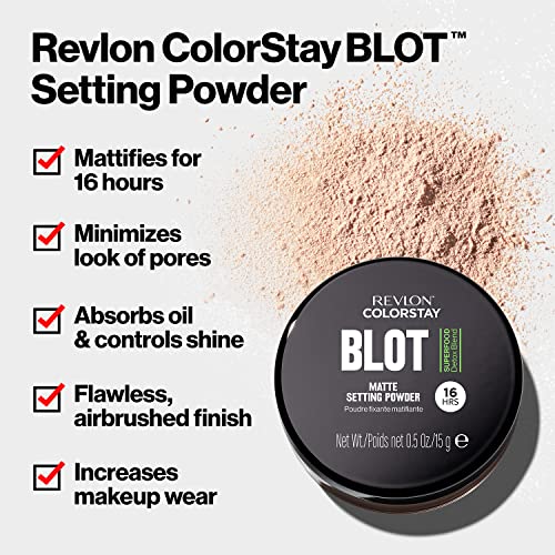 Image of Revlon ColorStay Blot Face Powder, Mattifying, Blurring & Oil Absorbing Setting Powder, Absorb Sebum, Blurs Imperfections and Reduces Pore Appearance, 0.5 oz (Pack of 2)