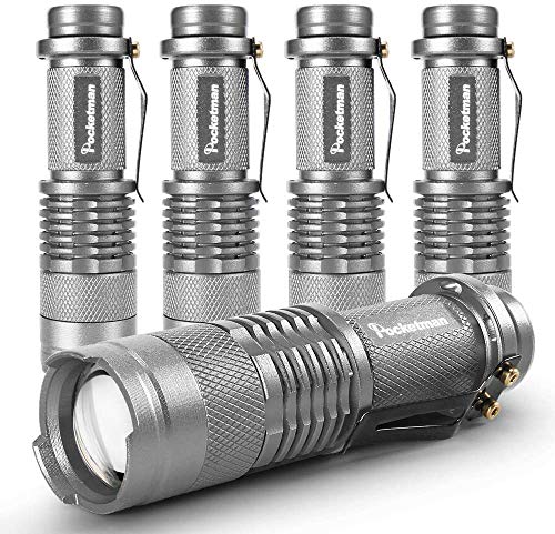 5 Pack LED Mini Flashlights 7W 300LM SK-68 3 Light Modes Q5 LED Tactical Flashlight for Camping Hiking Emergency (Sliver)