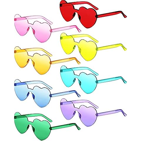 Frienda 8 Pairs Heart Shaped Sunglasses for Women Rimless Heart Glasses Candy Color Heart Sunglasses for Party Favor (Assorted Colors) Cover