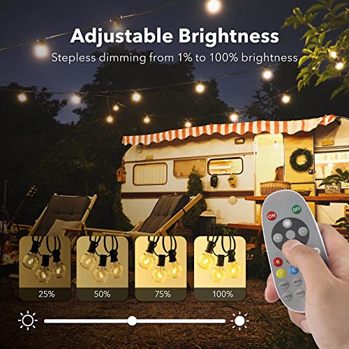 Hbn 50Ft Outdoor String Lights Rgbw Remote Control Outdoor String Lights Multicolor, With 27 Led G40 Bulbs (2 Spare) Shatterproof & Dimmable, Ip44 Waterproof & Extendable, Remote Included, 80 Lumens #TOP3