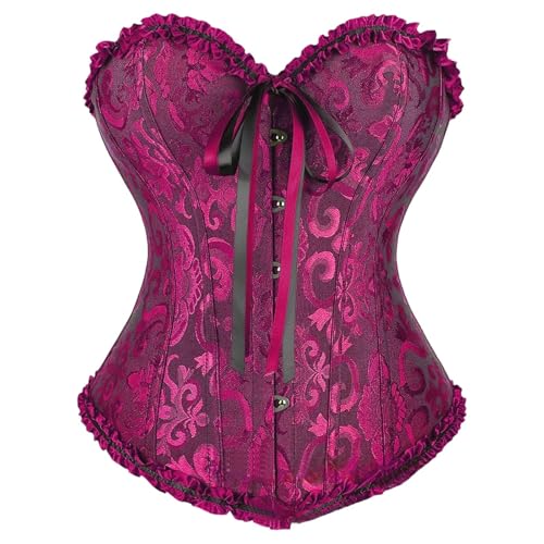 Jabidoos Corset Korsett Top Damen Gothic Vintage Kleidung für Halloween Kostüm und Gothic Kleidung mit Corsage Design Heißes pink M