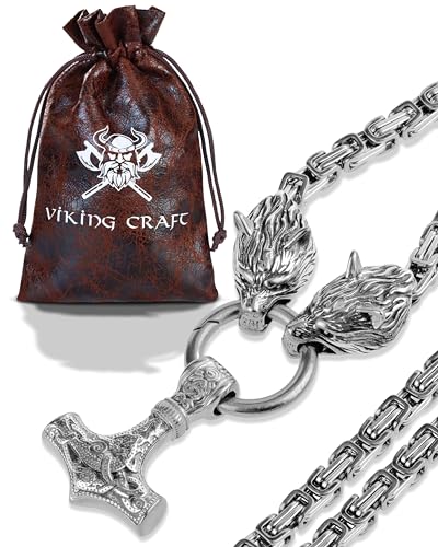 VIKING CRAFT Thors Hammer Halskette Herren Edelstahl - 60cm Wikinger Schmuck - Mjolnir Kette, Thor Hammer Wikinger Deko, Geschenke für Männer