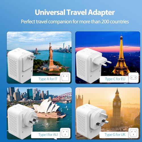 2000W 220V to 110V Voltage Converter US to Europe, Power Converter with Type C, A, G, I Plugs, 2 USB C & 2 USB A Ports, European Travel Converter for Hair Dryer, Curling Iron, Straightener, Chargers4