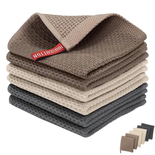 GoodTool 6 Pack Waffle Dish Towels - Super Soft Absorbent Quick-Drying Kitchen Dish Cloths for Cleaning Dishes Glasses And Countertops