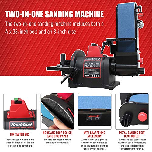 BUCKTOOL Pro 1HP Bench Belt Sander for Metal Working, 4 x 36 in Belt and 8 in Disc Sander with 1HP Direct-drive Motor, Benchtop for Metalworking, BD4801-M - Image 4