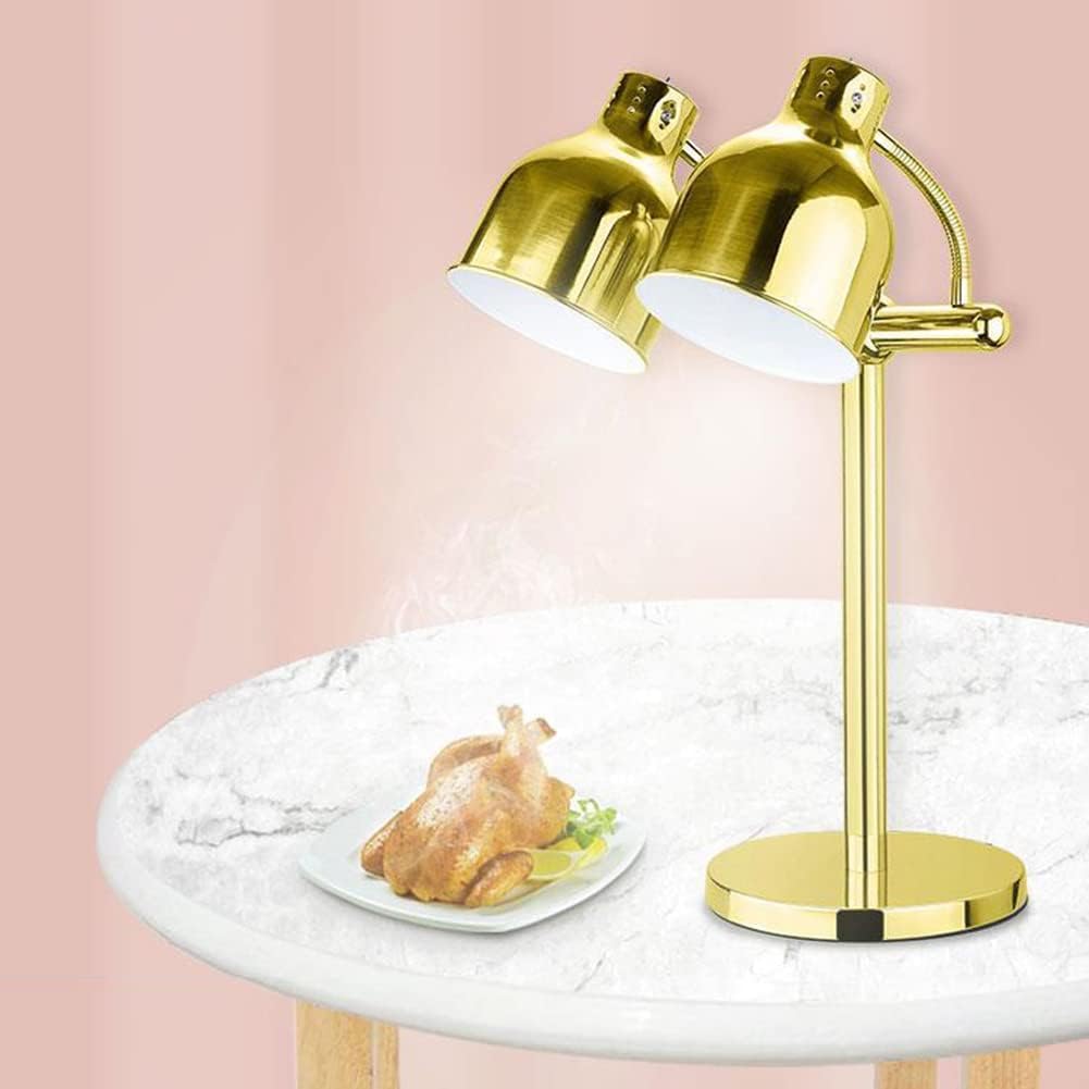 Podgrzewacz żywności Lampa grzewcza do żywności z żarówką 275W Bufet Lampy grzewcze do frytek, smażone jedzenie, pizza, pączki, makarony | Złoty (kolor: podwójna żarówka)