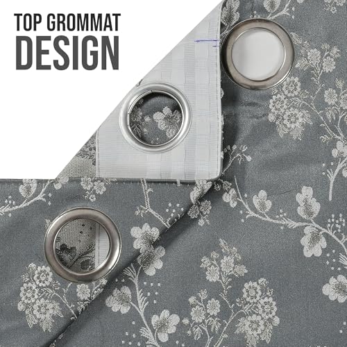 Image of FRESH FROM LOOM Heavy Jari Premium Luxury Floral Ring Top Curtain 7 Feet Long Door & Window | Light Blocking 80% Semi Blackout | Durable Stitch | Fade & Shrink Proof Parda (7feet, Grey, 1pc only)