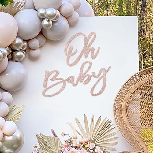 Image of Oh Baby Sign for Baby Shower Backdrop - Glitter Felt Oh Baby Sign Party Banner Boy Girl Baby Shower Decorations Gender Reveal 1st Birthday Party Photography Background - Rose Gold