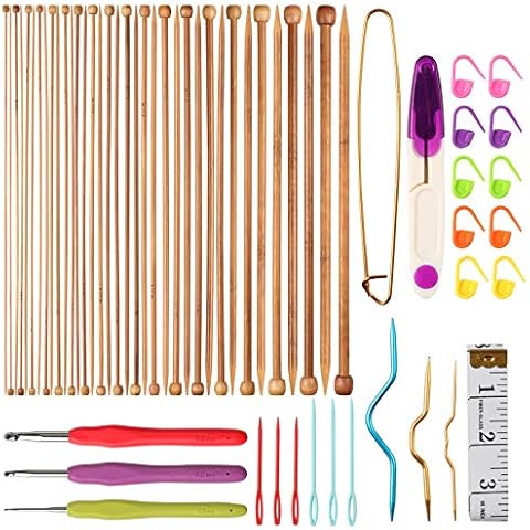 Ayamuba 61PCS Bamboo Knitting Needles Sets, 18 Sizes Bamboo Single Pointed Knitting Needles 2mm- 10mm with Stitch Markers, Scissors & Cable Needles for DIY Weave Yarn Beginners and Professionals Cover