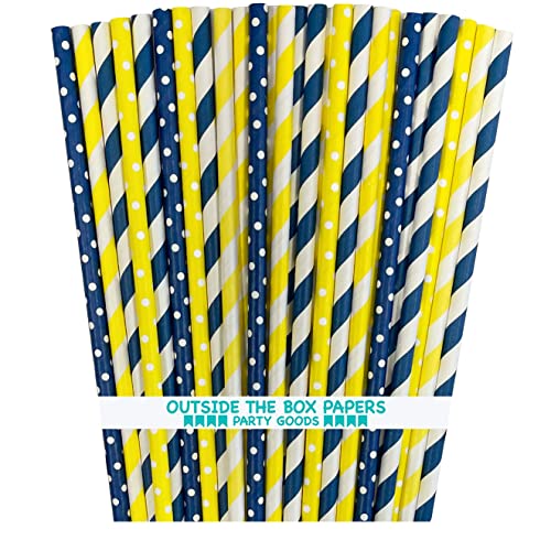 Pitillos de papel azul, amarillo y blanco, pack 100 miniatura 1
