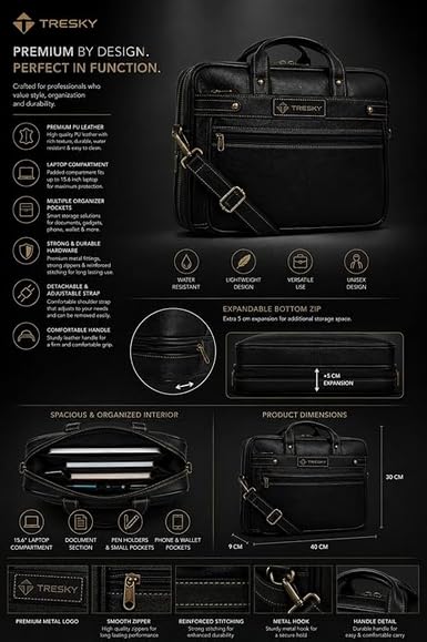 Image of Faux Leather Laptop Messenger Office Bag Briefcase for Work for Men