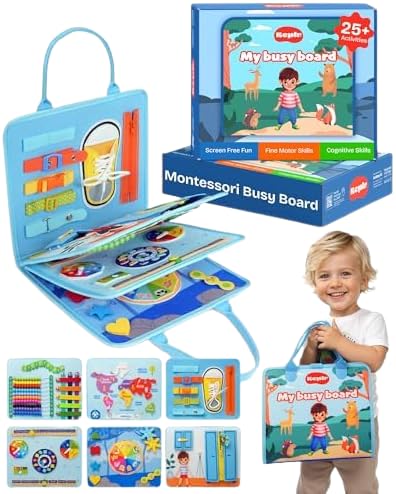 Montessori Toddler Toy Busy Board, Interactive Baby Books and Toddler Busy Book, Travel-Friendly Sensory Activity Book Enhancing Fine Motor Skills