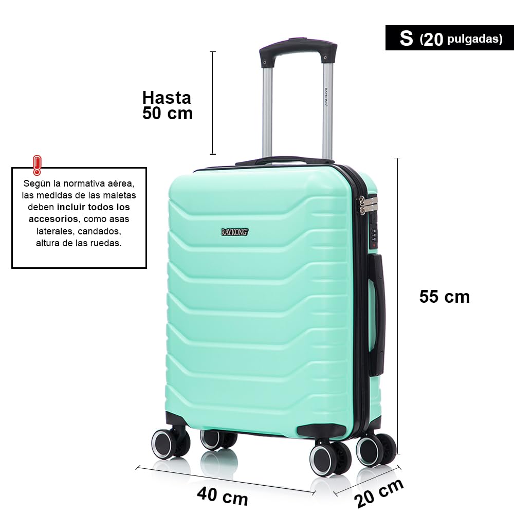 RAYKONG Maleta de Cabina 55x40x20cm Policarbonato (40L) semirígida Trolley pequeño Equipaje de Mano 4 Ruedas giratorios a 360º Cierre numérico (Menta)