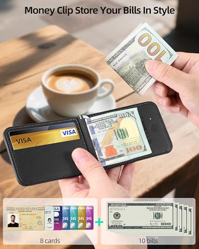 Image of ExtreLife MagSafe Wallet with Money Clip, Work with Apple Find My, Magnetic Phone Wallet Stand for iPhone 17 /16 /15 /14 /13 /12 Series, 8 Card Holder, RFID Blocking, Rechargeable, Classic Black