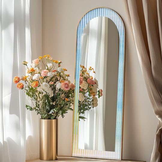 23,5’’W x 67’’H Skyfall Haze - Abstract Floor Mirror Arched Full Lenght Mirror - Arch Full Body Stained Floor Mirror with Black Frame with Gold Frame