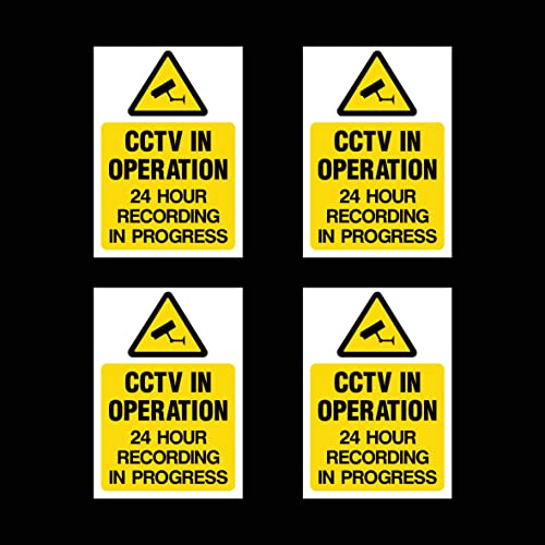 USSP&S 4 x CCTV Camera Warning Sign Stickers Yellow Plastic Realistic Style 75 x 100 mm Wall Mount