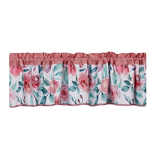 CribMATE Pink Floral Nursery Window Valance Baby Girl Toddler Girl Rose Flower Print Rod Pocket Nursery Window Curtain Valance 90 x 15 '' 1 Pack
