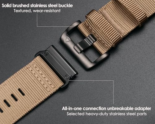 Image of HEMSUT Premium Nylon Watch Band for Garmin Quick Fit Watch - 20 /22 /26mm, Glossy Durable Non-Taper Strap with Tang Buckle Military Strap for Fenix Forerunner Approach MARQ Epix Tactix Quatix D2 Series